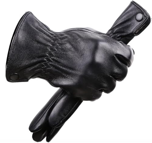 Herren Winter Warm Schwarz Schaffell Leder Handschuhe, Schwarz , 10.5