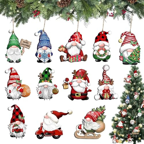 Holzanhänger Weihnachten,36 Stück Wichtel Weihnachtlicher Baumschmuck Set,Weihnachtsmann Christbaumschmuck Holz Anhänger,Multi-Muster Weihnachtsbaumschmuck Holz Anhänger Hängende Ornament