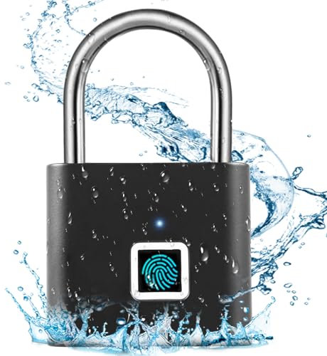 SPORWAY Blocco di impronte digitali, ricarica USB, lucchetto senza chiave IP55, impermeabile, piccolo lucchetto con impronte digitali per Gym, ufficio, casa, giardino, armadio (nero)