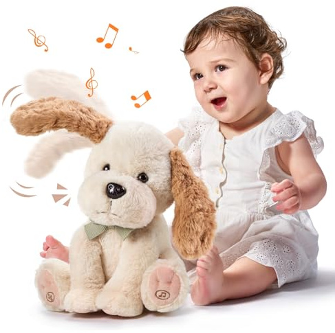 TUMAMA Peluche Chien Qui Parle Danse et Répète, Interactif Jouet Musicaux avec Enregistrement, Dansant Parlant Jouets pour Bebe Enfant, Peluches Jeux et Animaux Interactifs, Interactive Cadeaux Filles