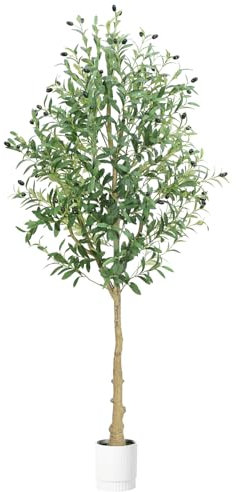Faux Olive Tree,Fake Plants Indoor with Lightweight Durable Modern Fiberstone Sphere Planter,Realistic Trunk & Lifelike Leaves, Perfect for Large Spaces & Elegant Home/Office Decor (Olive Tree 6FT)