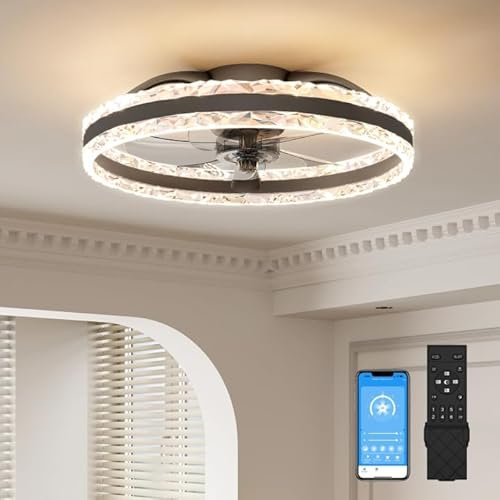 VOLISUN Ceiling Fans with Lights and Remote, 60cm Modern Smart LED Ceiling Fan Light, 6 Speeds and 3000K-6500K Dimmable Quiet Fan Ceiling Lights for Bedroom Living Room Dining Room (Black)