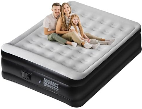 Panana Doppel Luftbett 2 Personen, Aufblasbares Luftmatratze mit eingebauter Pumpe, Aufblasbares Bett Matratze mit beflockter Oberseite, Aufbewahrungstasche für Camping Hause Gästebett 203x152x47cm