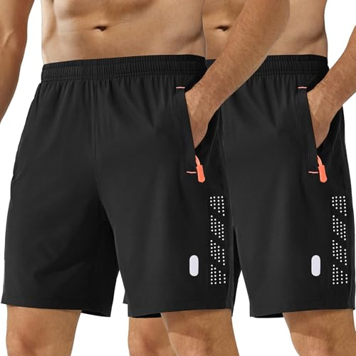 kuzwufs Pantalones Corto De Correr Pantalón Corto Atletismo Deporte Hombre Paquete De 2 Aire Libre Ligero Shorts para Tenis Negro/Negro-L