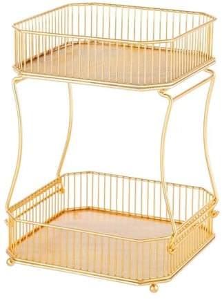 ZLSNOBLE Cesta De Frutas 2 Pisos para Encimera, Cesta Pan para Verduras Organizador Fruteros, Cesta Rectangular De Metal Extraíble para Almacenaje De Verduras