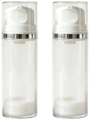 2 botellas vacías recargables de plástico transparente sin aire de 100 ml con bomba de vacío blanca a presión, dispensador de bomba de vacío cosmética, contenedor de almacenamiento para crema, tóner y