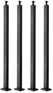 VEVOR 4-Pack Cable Railing Post, 42x1x2 In Horizontal-Hole Deck Railing Post with Pre-Drilled Holes, Stainless Steel Cable Rail Post with Horizontal and Curved Bracket, Black, 4JZLGZXHS106REP67001V0