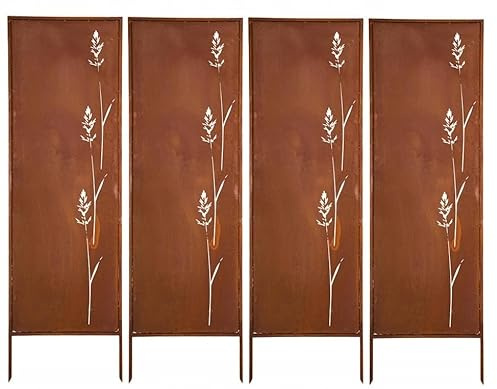 Kapaga - Sichtschutz Metall 4x - 160 cm x 50 cm - Edelrost - Rostoptik Sichtschutz für Garten - Sichtschutzelement - Sichtschutzwand - Gartendekoration Zaun - Rost (Strauch) (Blumen)