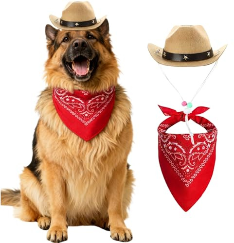 LaVenty Beige Hüte Cowboyhut Bandana Hund Katze Sombrero Welpenhut HundKostüm Cosplay Haustier PartyDekoration