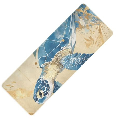 Yogamatte im Boho-Stil, Motiv: Schildkröte, faltbar, dick, 1 mm, rutschfest, mit Tasche zum Tragen, 180,3 x 66 cm, goldfarben