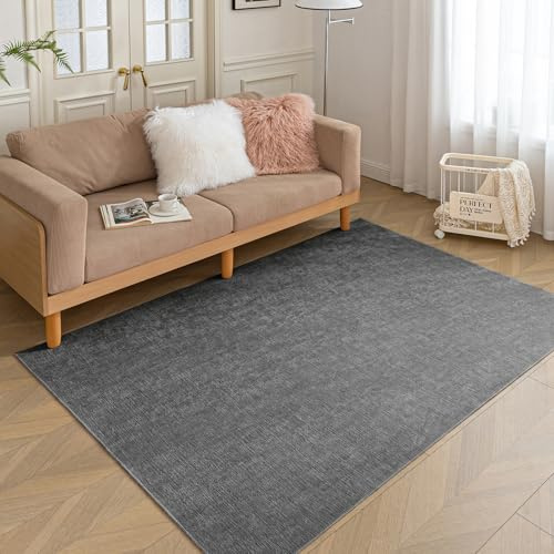 HARESLE Dunkelgrau Kurzflor rutschfest 140x200cm Teppiche für Wohnzimmer | 5mm Dicke, Dünner Teppich, Maschinenwaschbar, für Schlafzimmer, Büro, Esszimmer