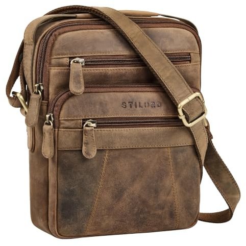 STILORD Omar Umhängetasche Herren Klein Leder-Tasche Crossbody Bag Herrentasche zum Umhängen Schultertasche 8.4 Zoll Tablet Männerhandtasche Messenger Bag für Männer Farbe:mittel - braun