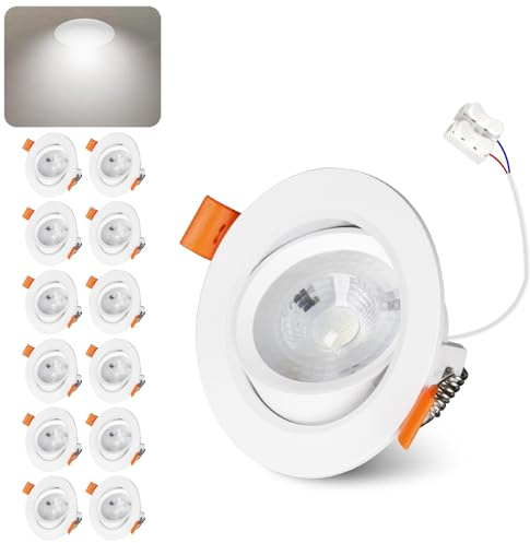 Jaenmsa Faretti LED Soffitto Incasso Cartongesso, Faretti da Incasso 7W Foro Φ 68-80mm 650 Lumen 6000K Luce Fredda, IP44, 30-60° Angolo Regolabile, per Interni e Commerciale, Set di 12