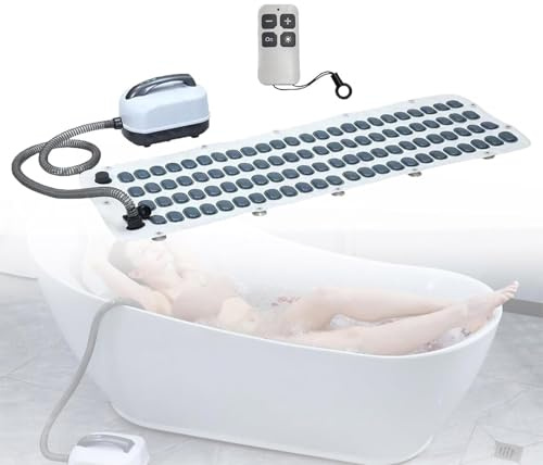 RayGenius Non-Slip Bath Mat, Home Surf Massage Bath Mat, Full Body Massage Spa Machine with Inflatable Pillow and Remote Control, Bathtub Bubble Machine