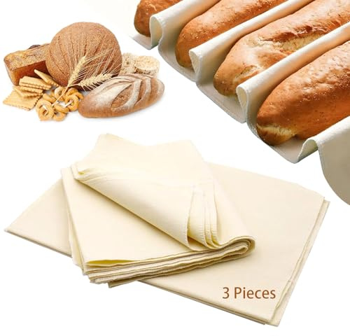 3Stück Bäckerleinen Leinentuch Brot Backen Zubehör Leinen Tuch Strudeltuch | 48x36CM & 75x45CM Teiger Teigtuch für Teigzubereitung Backzubehör aus Baumwolle Leinen, Ideal für Bäcker Einsteiger Familien