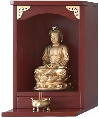 Altare del Buddha da parete, mensola in legno massello di bambù con ringhiera for meditazione, preghiera e tavolo for offerte, arredamento for la casa(Schwarz,26x26x45cm/10x10x17.7in)