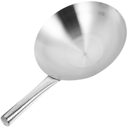 Sartén Wok de Acero Inoxidable, Fondo Redondo, Plata | Diseño Sencillo y Práctico, Capacidad de Carga Robusta, Acabado en Color Plata Estilo Aleatorio