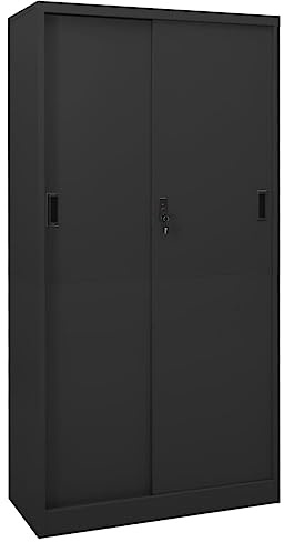 WEMYUFURN Stahl Aktenschrank mit Schiebetür und verstellbaren Einlegeböden - Robuster Dokumentenschrank für den Arbeitsbereich