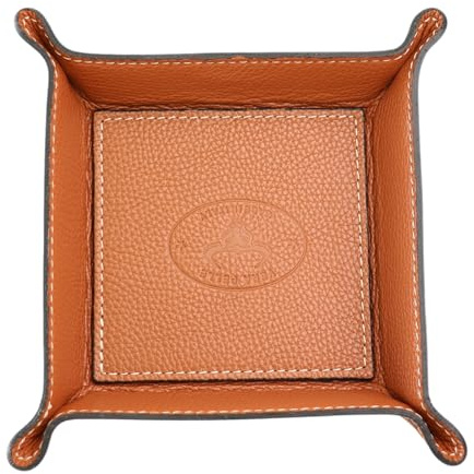 SH Leder Lederschale Taschenleerer aus Echtleder Handgearbeitet Ledertablett Aufbewahrungsbox Storage Box für Schmuck Geldbörsen Uhren Schlüssel Münzen Handys Abi G276 16x16cm (Cognac)