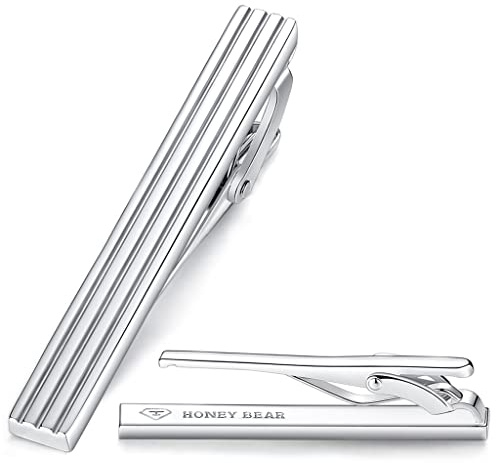 HONEY BEAR Hochwertig Herren Krawattennadel Krawattenklammer Tie Clip aus Edelstahl für Geschäftshochzeitsgeschenk, Silber,MEHRWEG