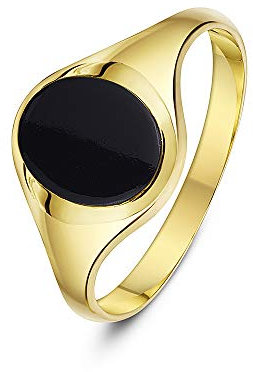 Theia Herren Siegelring 9 Karat Gelbgold, Ovaler, Set mit schwarzem Onyx 10 x 8mm, Größe 58 (18.5)