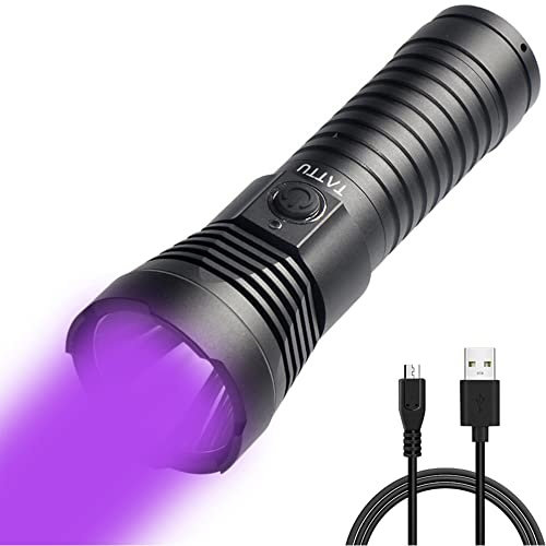 TATTU U3 UV Taschenlampe Wiederaufladbare 395nm Schwarz Licht, 10W Schwarzlicht LED Lampe mit Micro USB Ladekabel