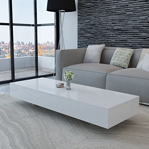 Festnight Table Basse Haute Brillance Blanc