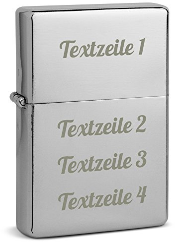 PhotoFancy - Graviertes Sturmfeuerzeug Set mit eigenem Text - Benzinfeuerzeug mit Text Gravur inkl. Metall-Geschenkdose