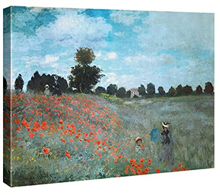 Wieco Art M0102-P Kunstdruck auf Leinwand, Motiv Mohnfeld, Nahe Argenteuil, berühmte Ölgemälde, Reproduktion, Klassische Landschaftsbilder, Kunst für Schlafzimmer Modern 24x20inch