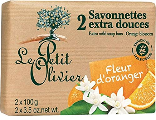 Le Petit Olivier Savonnettes Extra Douces (par 2x100g) Parfum Fleur d’Oranger (lot de 6 soit 12 savonnettes)