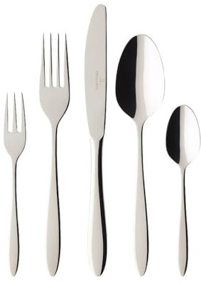 Villeroy & Boch - Annalena Tafelbesteck 30-teilig, Zeitloses Besteckset für 6 Personen, 6 Tafelmesser, 6 Tafelgabeln, 6 Tafellöffel, 6 Kaffeelöffel, 6 Kuchengabeln, Spülmaschinenfest, Edelstahl