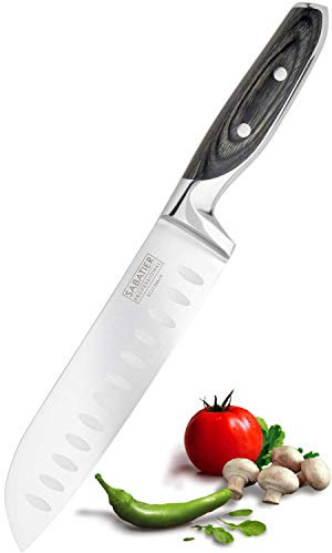 Taylors Eye Witness Sabatier Professional Oriental Santoku Knife - 5in/12cm Full Tang Blade Forged from High Chrome Taper Ground Stainless Steel, Twin Rivet Pakka Wood Handle. Sharper for Longer