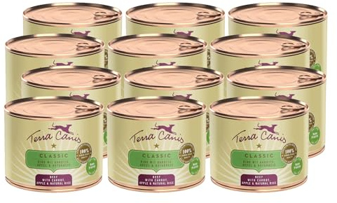 Terra Canis Rind mit Karotte, Classic Nassfutter für Hunde, 12x200g | 100% Lebensmittelqualität aller Rohstoffe, mit frischem Fleisch und nahrhaften Innereien, glutenfrei und getreidearm
