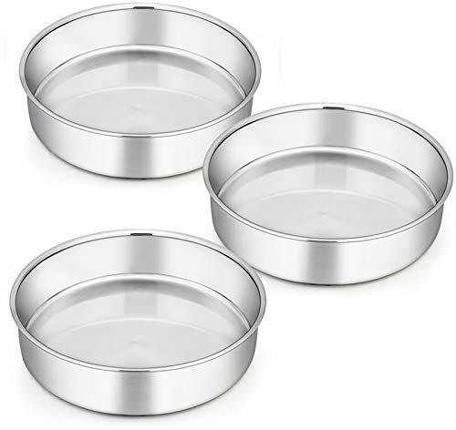Homikit 8 Inch Round Cake Tin Set of 3, Stainless Steel Cake Mold Layer Cake Tins for Baking, Christmas Birthday Wedding Cake Pan Bakeware Set, Healthy & Mirror Finished & Dishwasher Safe