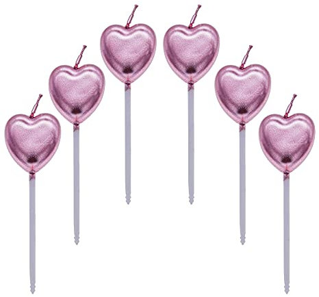 Candeline Compleanno a Cuore,6 Pcs Particolari Candele di Compleanno a Forma Stellare per Decorazione della Torta di Feste di Compleanno e Matrimonio,Oro Rosa