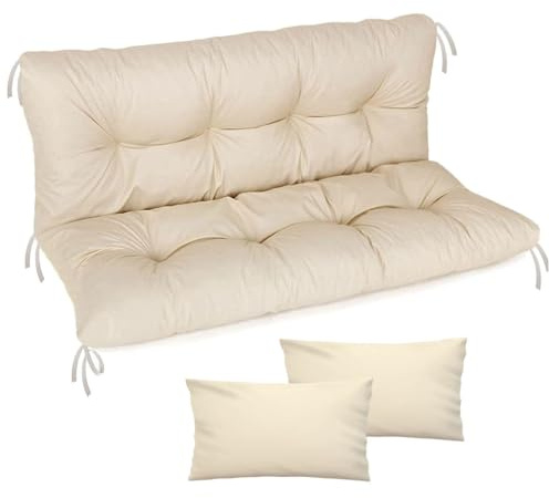 Ferocity Auflage für Hollywoodschaukel 120x50x50 Gartenbankauflage und 2 Kissen Palettenauflage Bankauflage Sitzkissen und Rückenkissen Polsterauflage Matratze Gartenpolster, Beige [133]