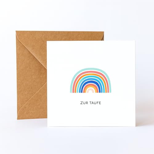 Friendly Fox Karte zur Taufe Regenbogen, 1x quadratische Taufkarte mit Umschlag, Regenbogen, Klappkarte