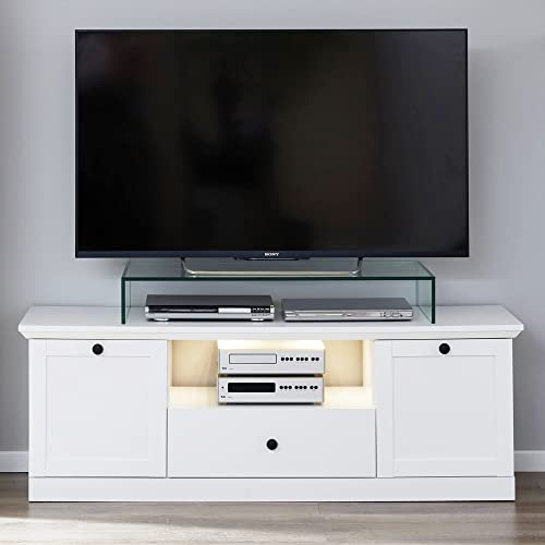 Lomadox Fernsehschrank Landhausstil weiß mit LED Beleuchtung, B/H/T: ca. 139/49/41 cm