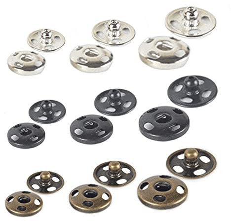 Bymivofun 90 Sets Aufnäh Druckknöpfe, Metall Druckknöpfe, für Kleidung Lederhandwerk Geldbörse Handtasche Nähen Reparaturen Heimwerkerbedarf (7.5 mm, 10 mm, 12 mm)