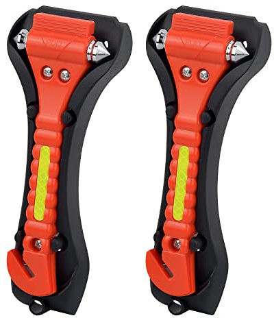 Pingsheng 2 pièces Marteaux de Secours pour Voiture, 2 en 1 Marteaux de Voiture Securite avec Brise Vitre et Coupe Ceinture de sécurité, Kit d'outils d'évacuation d'urgence de Voiture Antidérapante