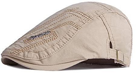 Barett Cap Flache Kappe Baumwolle Herren Schiebermütze Bestickt Retro Mütze Vintage Zeitungsjunge Hut Lässig Mode Cabbie Entenschnabel Visier Zeitungsjunge Hut Erwachsenengröße (55-60Cm) Beige