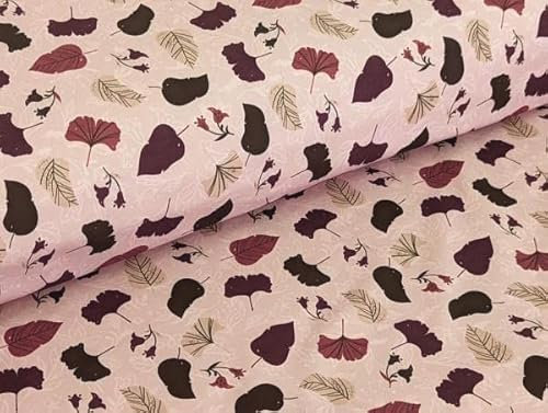 Softshell Herbstliche Blätter Blüten auf Dusty Pink Stoff Meterware Kleiderstoff Regen