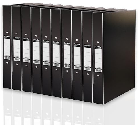 Durafile Ring Binder A4 Files, Black, Pack of 10 Folders, Heavy Duty Board Construction Folders for Paperwork Ring Binder, Ideal Folder Organiser for School, Home & The Office