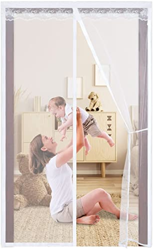 Magnetic Fly Screen for French Doors 150x200cm, Magnetic Patio Fly Screen No Gap,No Drilling,French Door Fly Screen Mesh Curtain for Sliding Glass Doors/Balcony Door,White