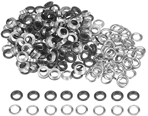 sourcing map 200 Satz 10mm Loch Tüllen Ösen Set Runde Metallösen mit Unterlegscheiben für Scrapbooking Schuhe Kleidung Leder Canvas Tasche DIY Planen (Schwarz)