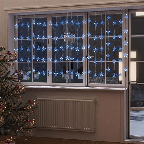 Bussandri Exclusive - LED-Lichtervorhang mit Sternen 500 LED Blau 8 Funktionen