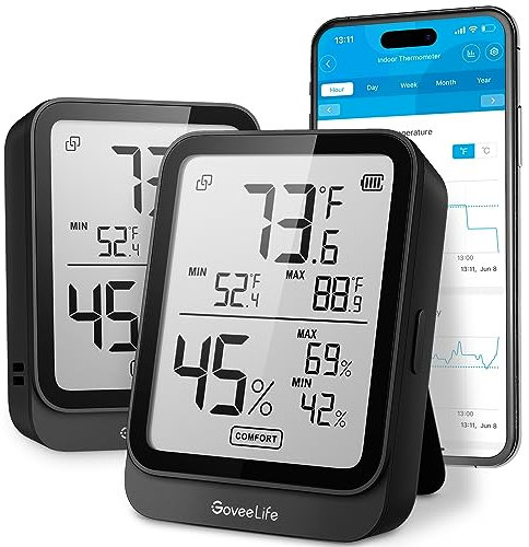 GoveeLife Bluetooth Hygrometer Thermometer H5104, LCD Digital Black 2-Pack