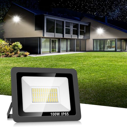 Realky 100W Projecteur LED Extérieur, 10000LM Spot LED 144LEDs Eclairage Exterieur IP65 Etanche, Projecteur Lumière LED 6500K Éclairage Mural d'extérieur pour Jardin, Patio, Garage, Entrée