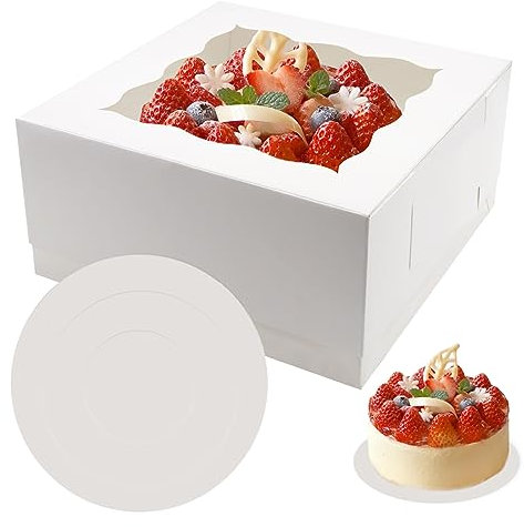 PHULWEL 2 Stück Tortenschachtel 25.4 * 25.4 * 12.7cm mit Tortenbrett für Stufenkuchen, Weiß Tortenkarton mit Kuchenbrett Cake Board, Einweg-Tortenbehälter