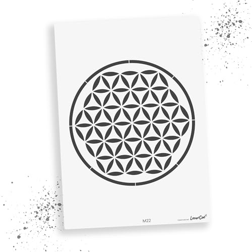 LaserCad Schablonen Blume des Lebens (M22, Blume des Lebens, DIN A3) Stencil für Graffiti, Airbrush, Kunst, Deko, zum Malen